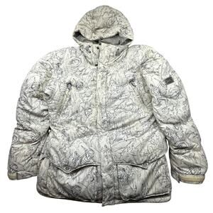 Vintage Burton Ronin Goose Down Puffer Ski White Snowboard Jacket Mens Large AOP